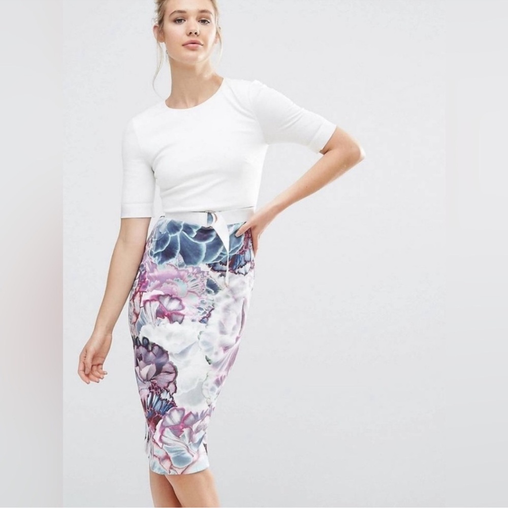 Ted Baker White Top with Floral Midi Skirt